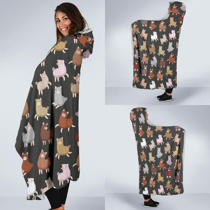 Alpaca Cute Design Themed Print Hooded Blanket-JTAMIGO.COM