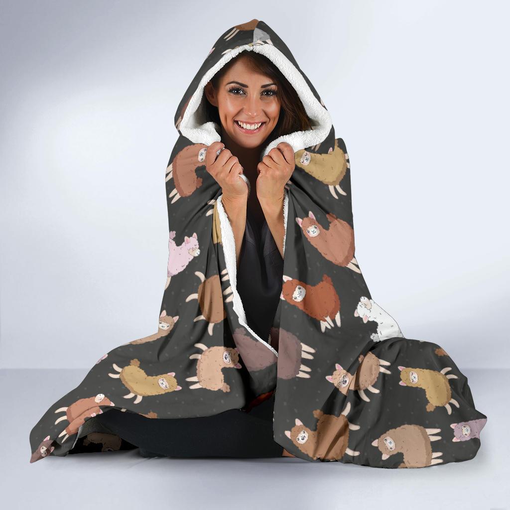 Alpaca Cute Design Themed Print Hooded Blanket-JTAMIGO.COM