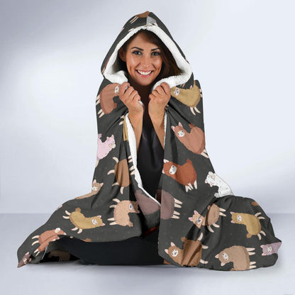 Alpaca Cute Design Themed Print Hooded Blanket-JTAMIGO.COM