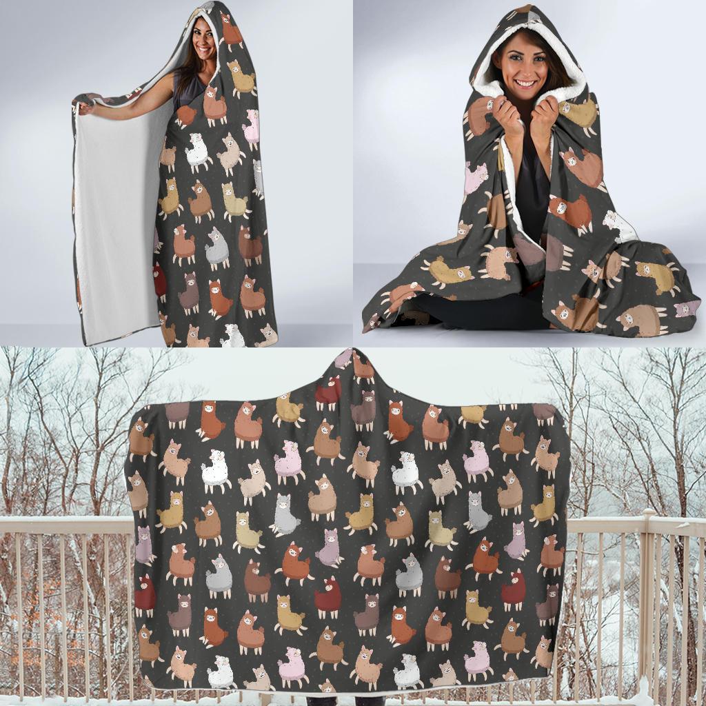 Alpaca Cute Design Themed Print Hooded Blanket-JTAMIGO.COM