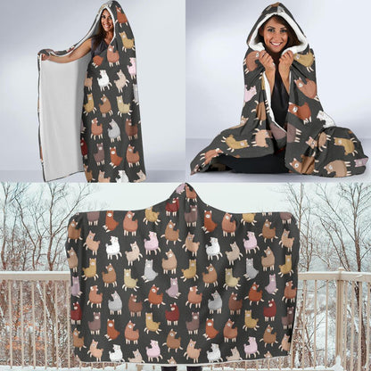 Alpaca Cute Design Themed Print Hooded Blanket-JTAMIGO.COM