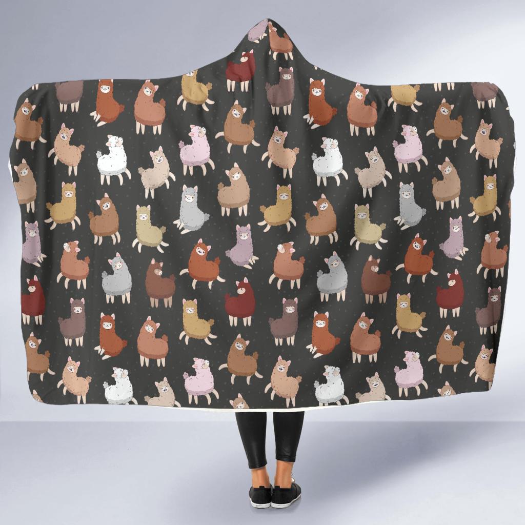 Alpaca Cute Design Themed Print Hooded Blanket-JTAMIGO.COM