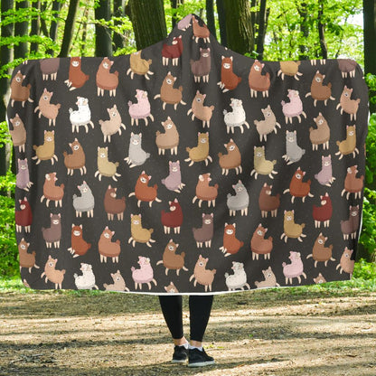 Alpaca Cute Design Themed Print Hooded Blanket-JTAMIGO.COM