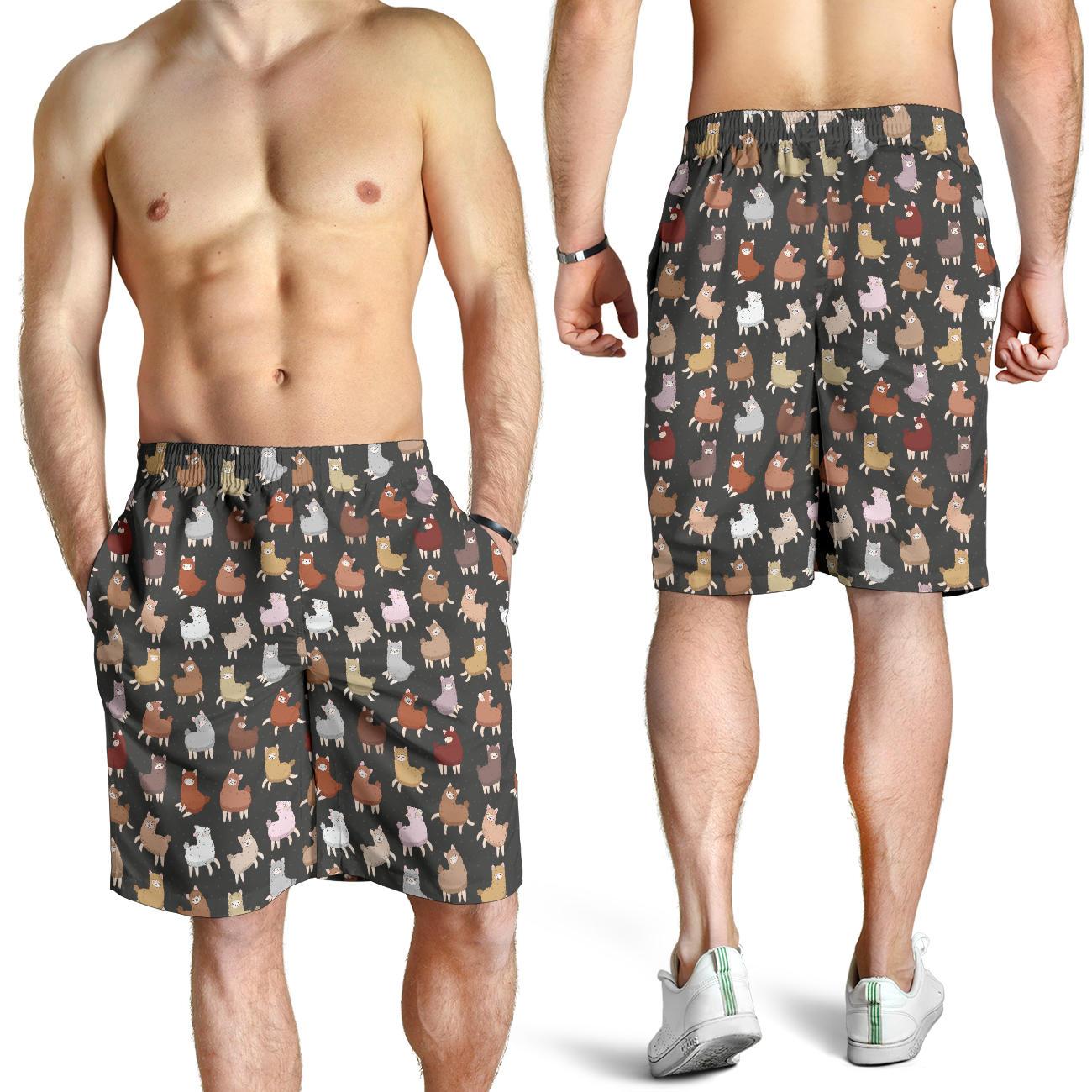 Alpaca Cute Design Themed Print Mens Shorts-JTAMIGO.COM