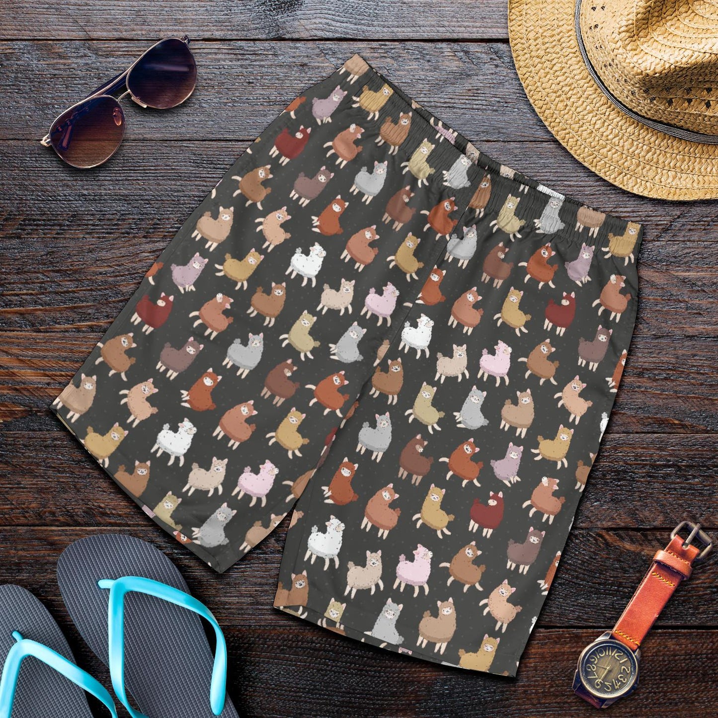 Alpaca Cute Design Themed Print Mens Shorts-JTAMIGO.COM