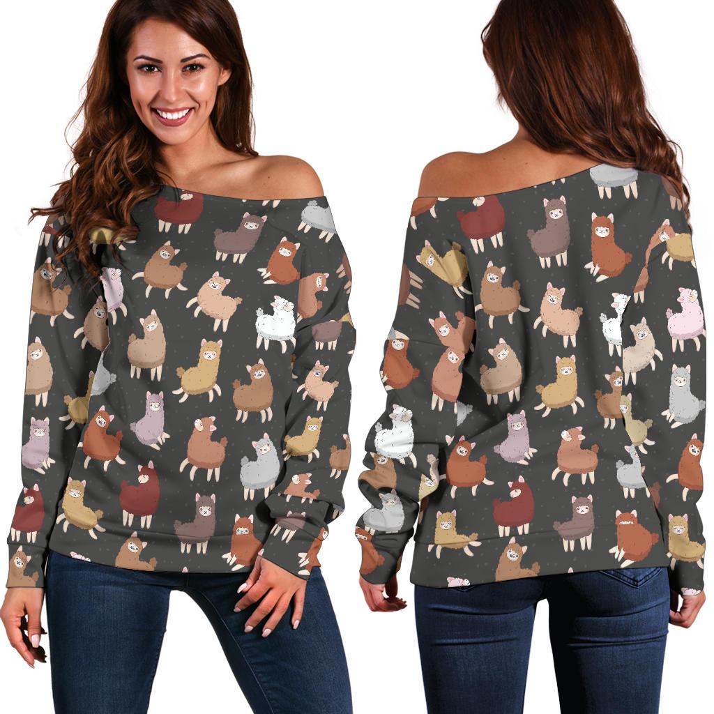 Alpaca Cute Design Themed Print Off Shoulder Sweatshirt