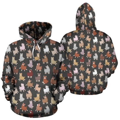 Alpaca Cute Design Themed Print Pullover Hoodie