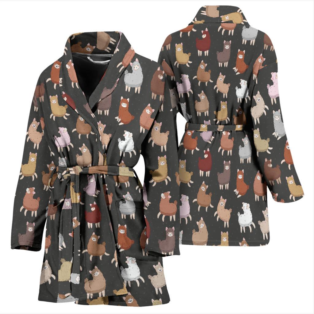 Alpaca Cute Design Themed Print Women Bath Robe-JTAMIGO.COM