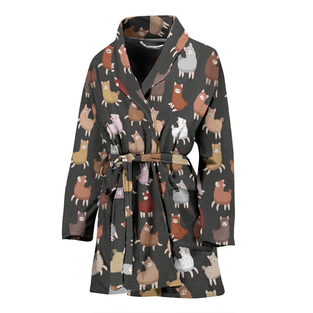 Alpaca Cute Design Themed Print Women Bath Robe-JTAMIGO.COM
