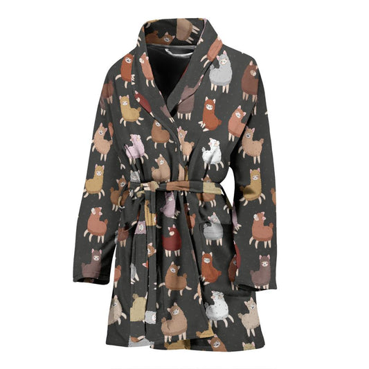 Alpaca Cute Design Themed Print Women Bath Robe-JTAMIGO.COM