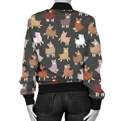 Alpaca Cute Design Themed Print Women Casual Bomber Jacket
