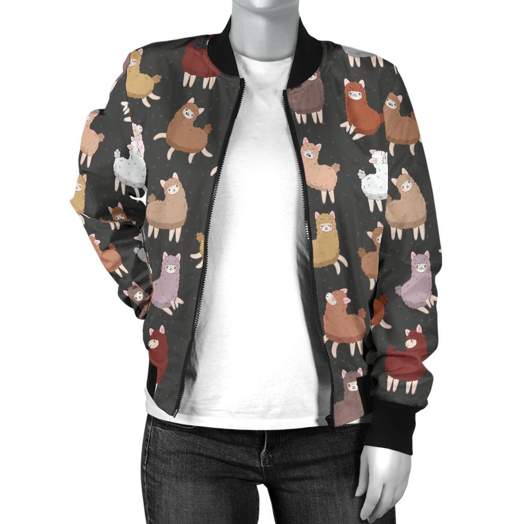Alpaca Cute Design Themed Print Women Casual Bomber Jacket