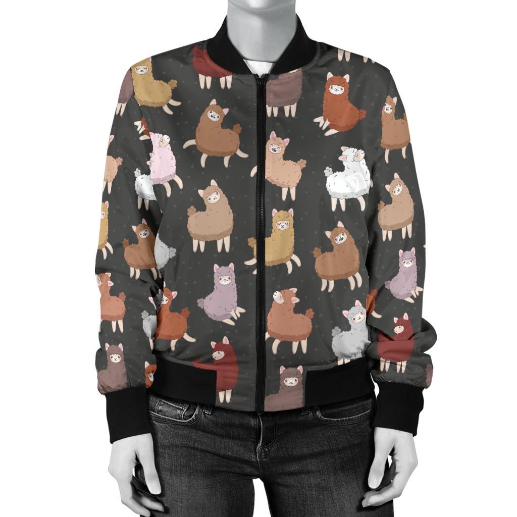 Alpaca Cute Design Themed Print Women Casual Bomber Jacket