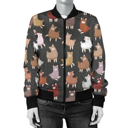 Alpaca Cute Design Themed Print Women Casual Bomber Jacket