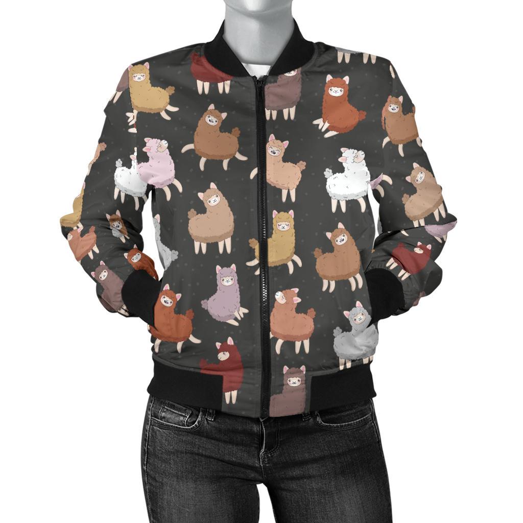 Alpaca Cute Design Themed Print Women Casual Bomber Jacket