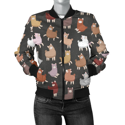 Alpaca Cute Design Themed Print Women Casual Bomber Jacket