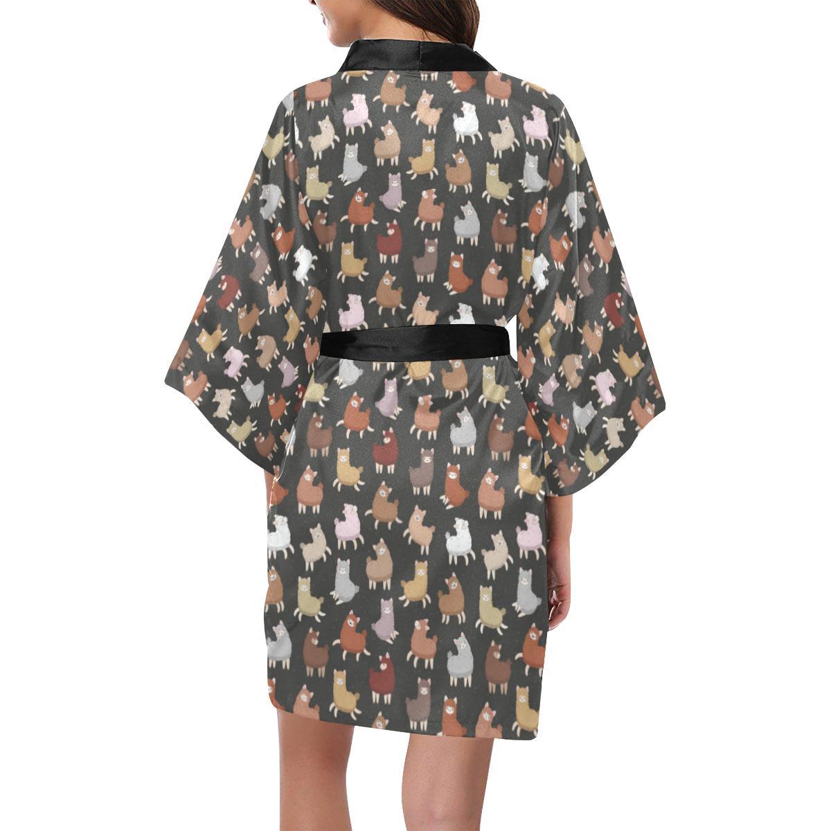 Alpaca Cute Design Themed Print Women Short Kimono Robe