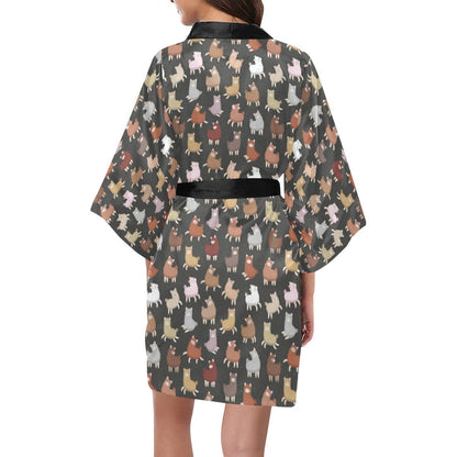 Alpaca Cute Design Themed Print Women Short Kimono Robe