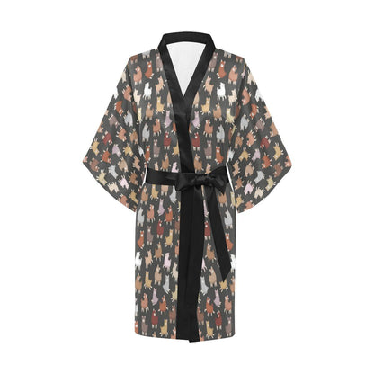 Alpaca Cute Design Themed Print Women Short Kimono Robe