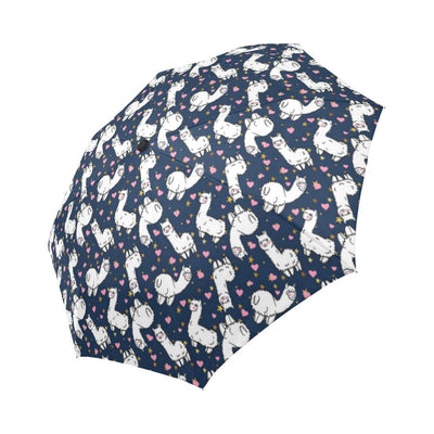 Alpaca Heart Star Design Themed Print Automatic Foldable Umbrella