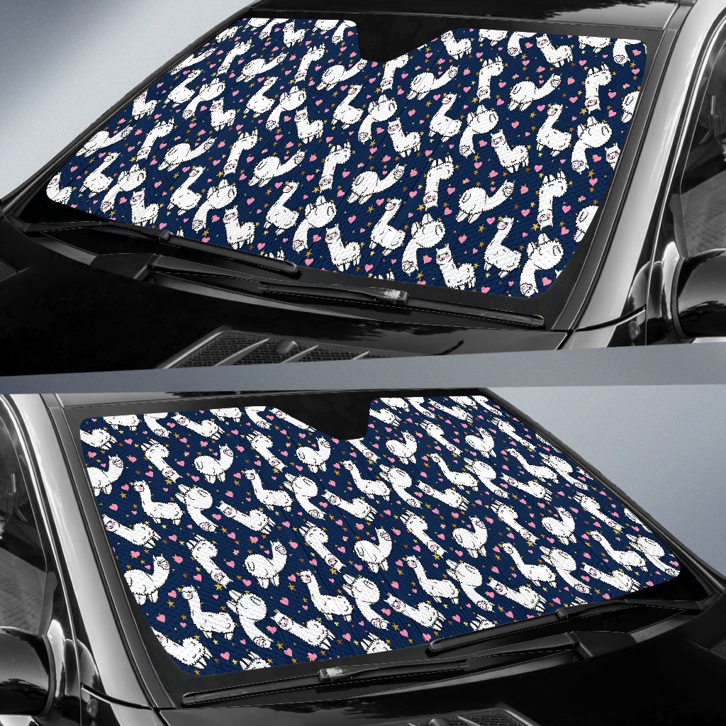 Alpaca Heart Star Design Themed Print Car Sun Shade For Windshield
