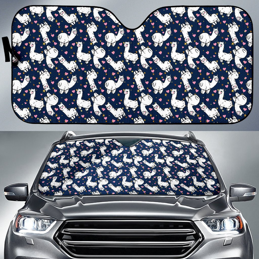 Alpaca Heart Star Design Themed Print Car Sun Shade For Windshield