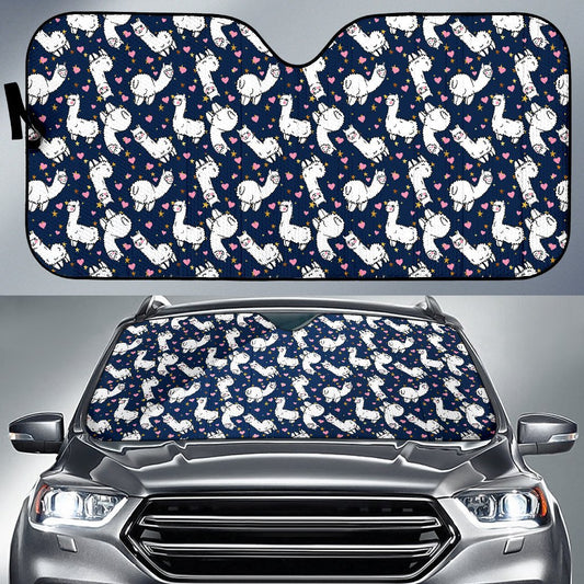 Alpaca Heart Star Design Themed Print Car Sun Shade For Windshield