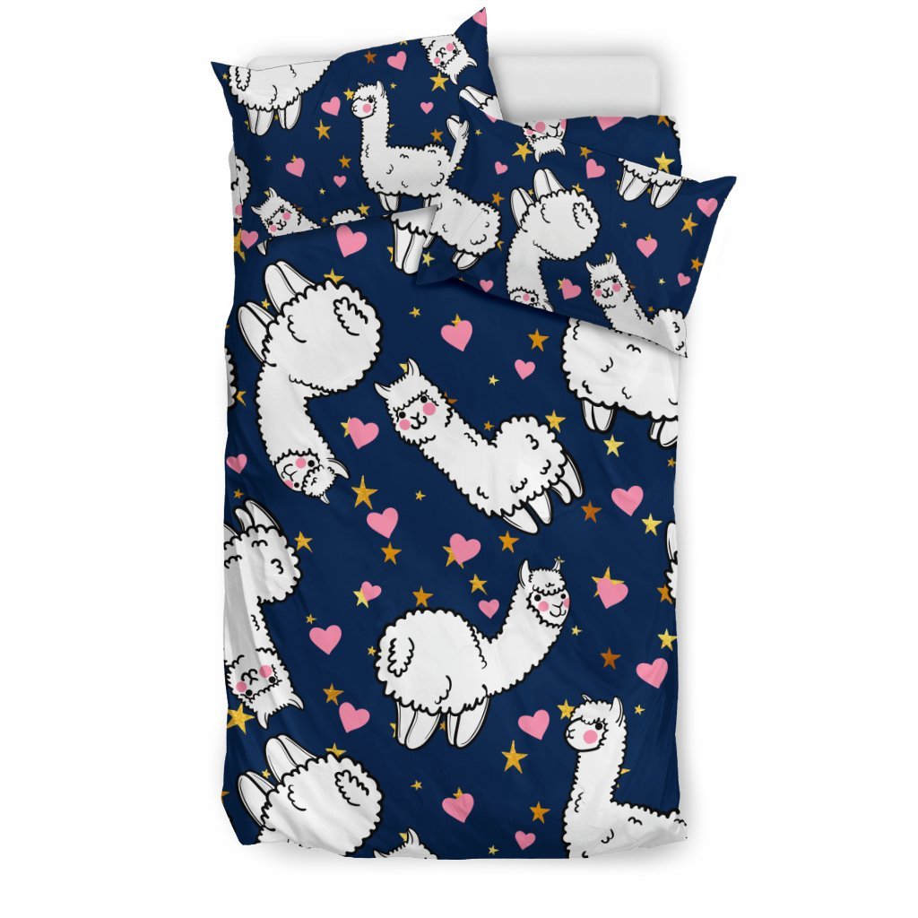 Alpaca Heart Star Design Themed Print Duvet Cover Bedding Set