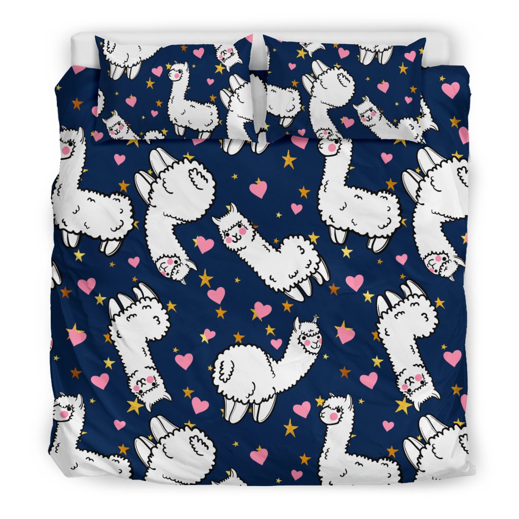 Alpaca Heart Star Design Themed Print Duvet Cover Bedding Set