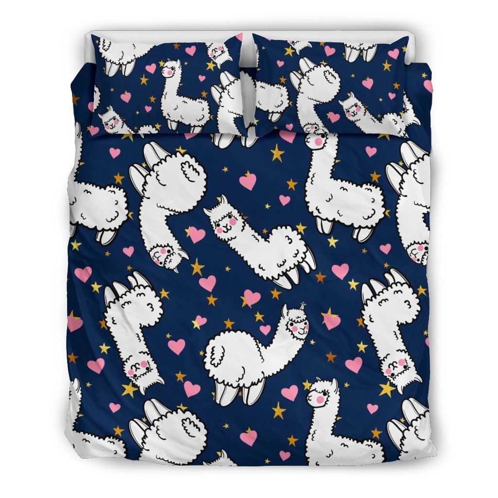 Alpaca Heart Star Design Themed Print Duvet Cover Bedding Set