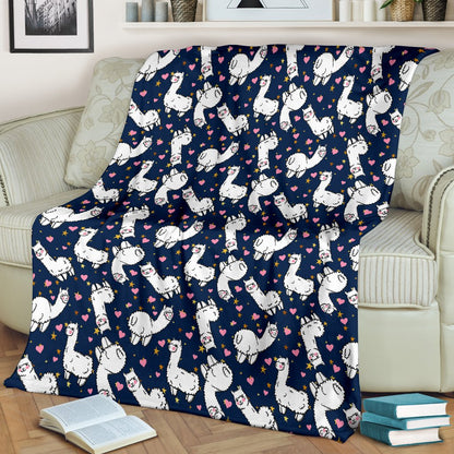 Alpaca Heart Star Design Themed Print Fleece Blanket