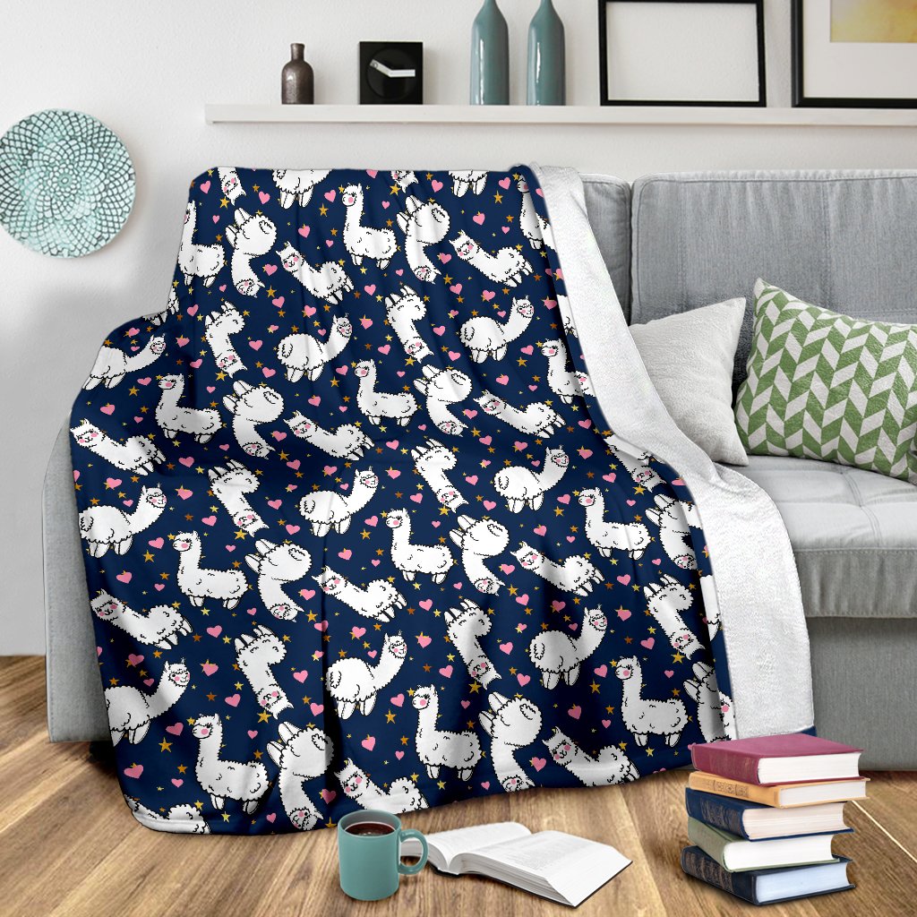Alpaca Heart Star Design Themed Print Fleece Blanket
