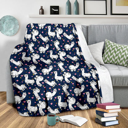 Alpaca Heart Star Design Themed Print Fleece Blanket