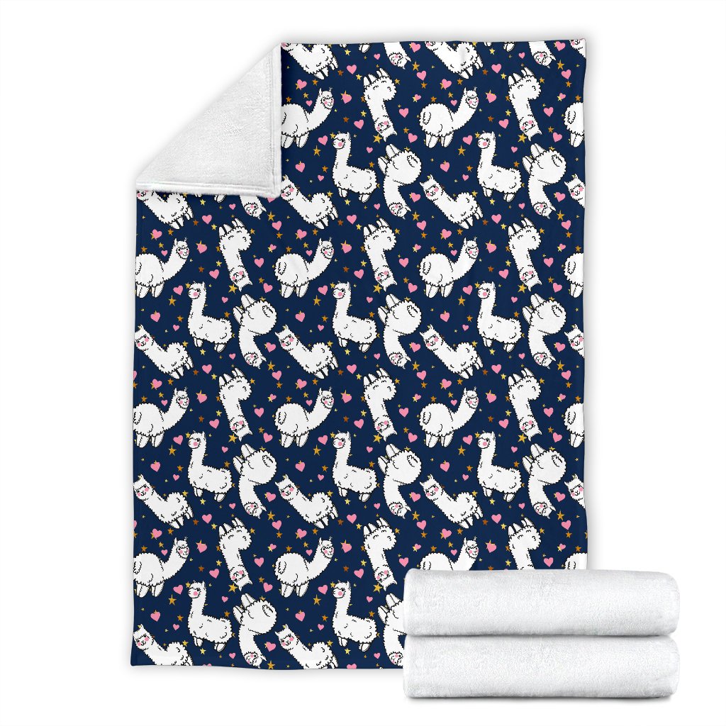 Alpaca Heart Star Design Themed Print Fleece Blanket