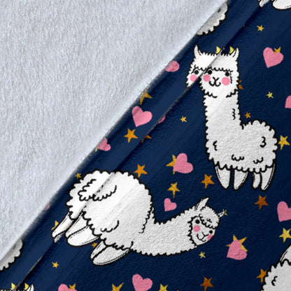 Alpaca Heart Star Design Themed Print Fleece Blanket