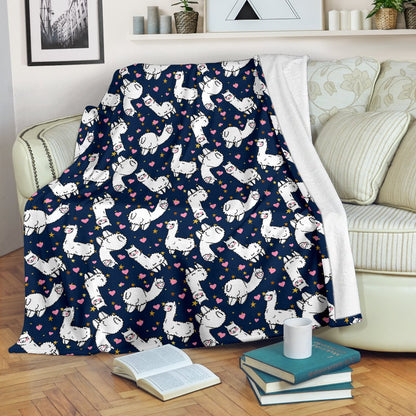 Alpaca Heart Star Design Themed Print Fleece Blanket