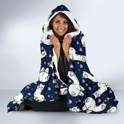 Alpaca Heart Star Design Themed Print Hooded Blanket-JTAMIGO.COM