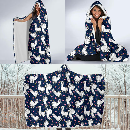 Alpaca Heart Star Design Themed Print Hooded Blanket-JTAMIGO.COM