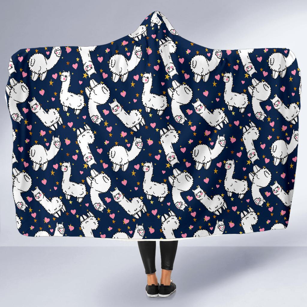 Alpaca Heart Star Design Themed Print Hooded Blanket-JTAMIGO.COM