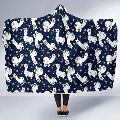 Alpaca Heart Star Design Themed Print Hooded Blanket-JTAMIGO.COM
