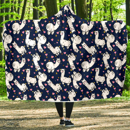 Alpaca Heart Star Design Themed Print Hooded Blanket-JTAMIGO.COM