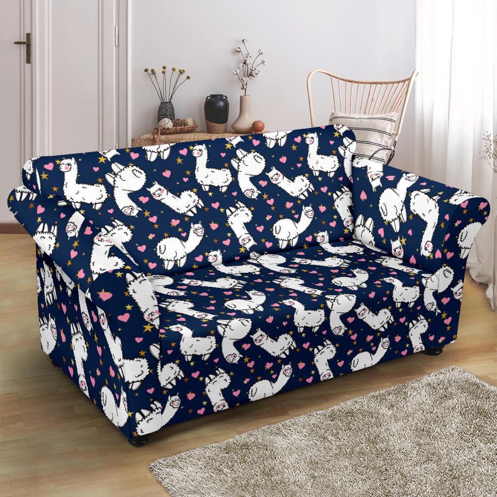 Alpaca Heart Star Design Themed Print Loveseat Slipcover-JTAMIGO.COM