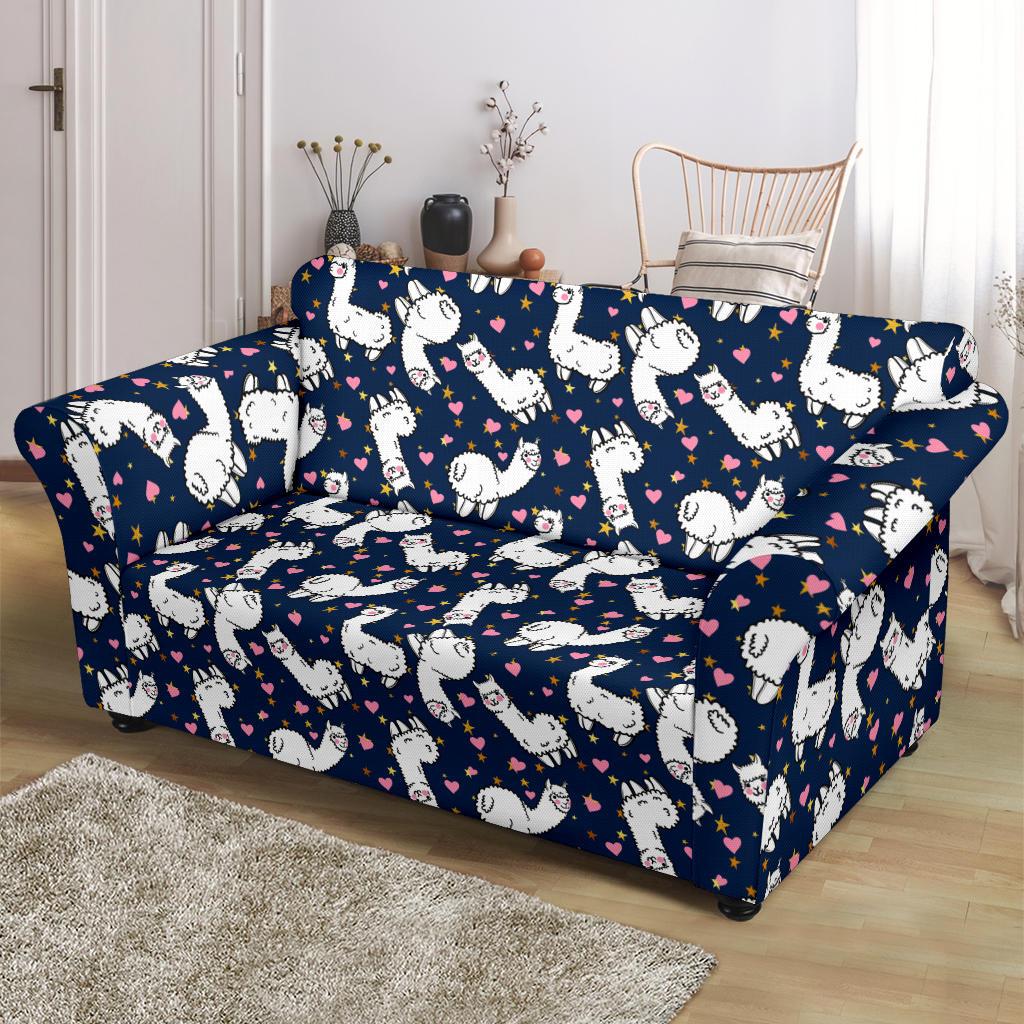 Alpaca Heart Star Design Themed Print Loveseat Slipcover-JTAMIGO.COM