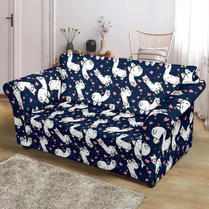 Alpaca Heart Star Design Themed Print Loveseat Slipcover-JTAMIGO.COM