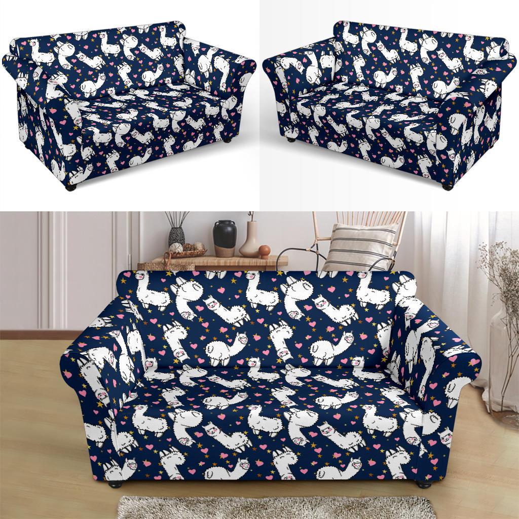 Alpaca Heart Star Design Themed Print Loveseat Slipcover-JTAMIGO.COM