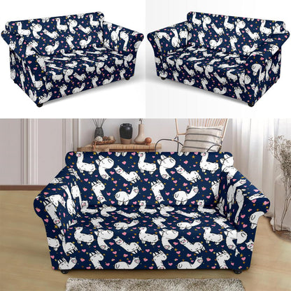 Alpaca Heart Star Design Themed Print Loveseat Slipcover-JTAMIGO.COM