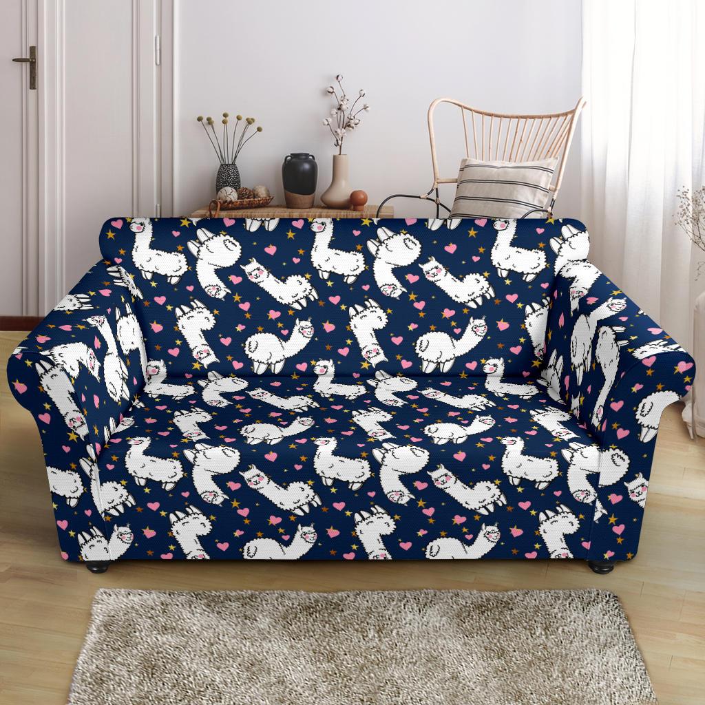 Alpaca Heart Star Design Themed Print Loveseat Slipcover-JTAMIGO.COM