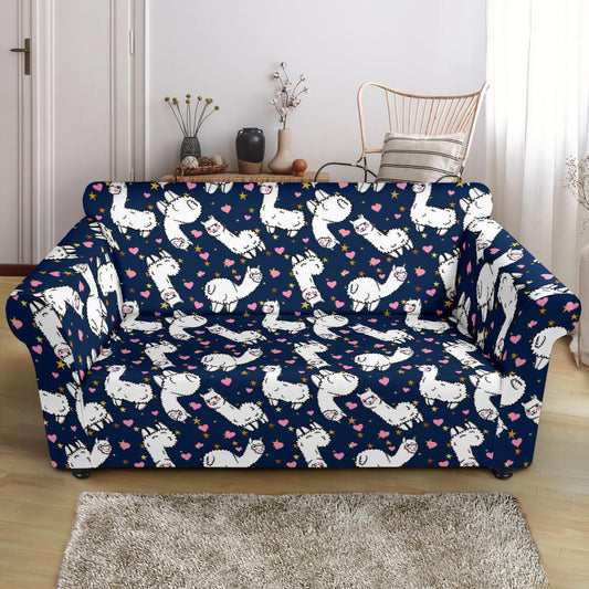 Alpaca Heart Star Design Themed Print Loveseat Slipcover-JTAMIGO.COM