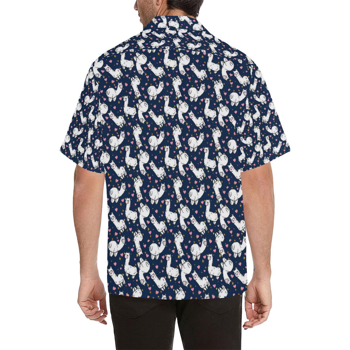 Alpaca Heart Star Design Themed Print Men Aloha Hawaiian Shirt