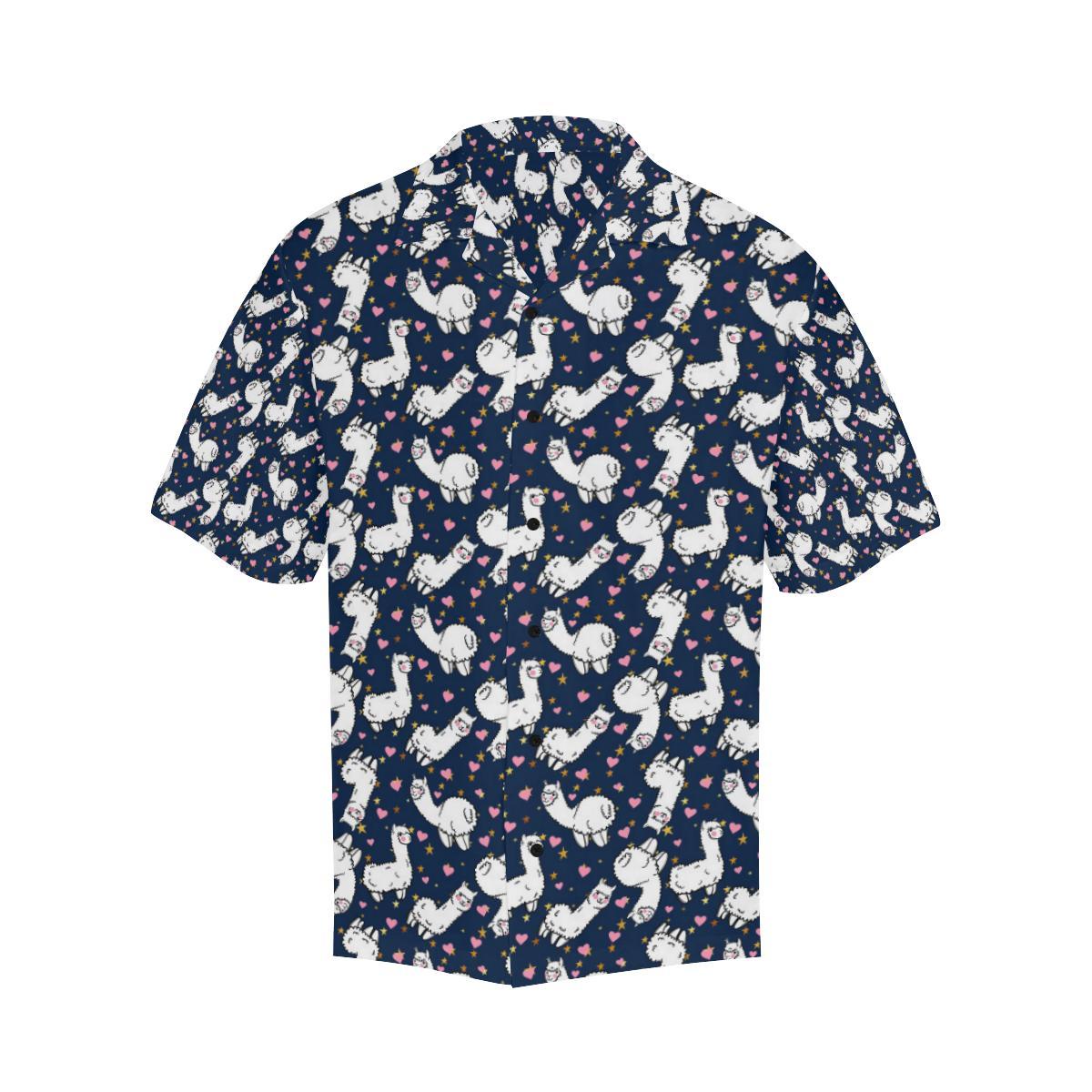 Alpaca Heart Star Design Themed Print Men Aloha Hawaiian Shirt